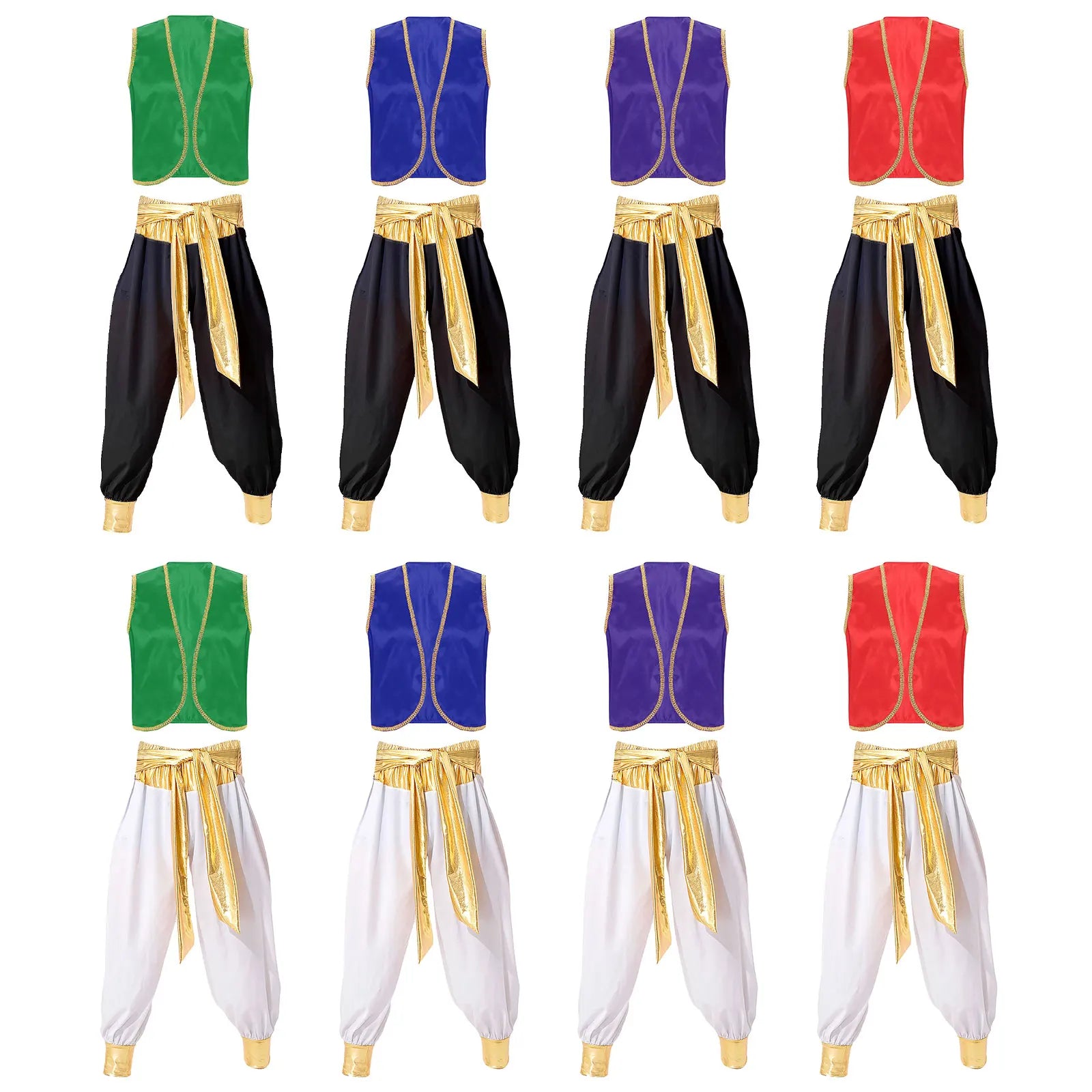 Fantasy Myth Prince Aladin Costume for Adults Sleeveless Waistcoat And Pants Stage Outfit for Halloween Themed Parties Cosplay