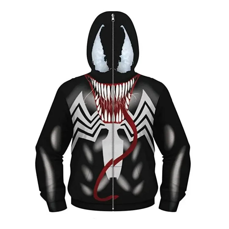 Anime Spiderman /Iron Man Full Zipper Hoodies Cosplay Costume Kids Boys Girls Superhero Cartoon Print Hooded Sweatshirts Outwear