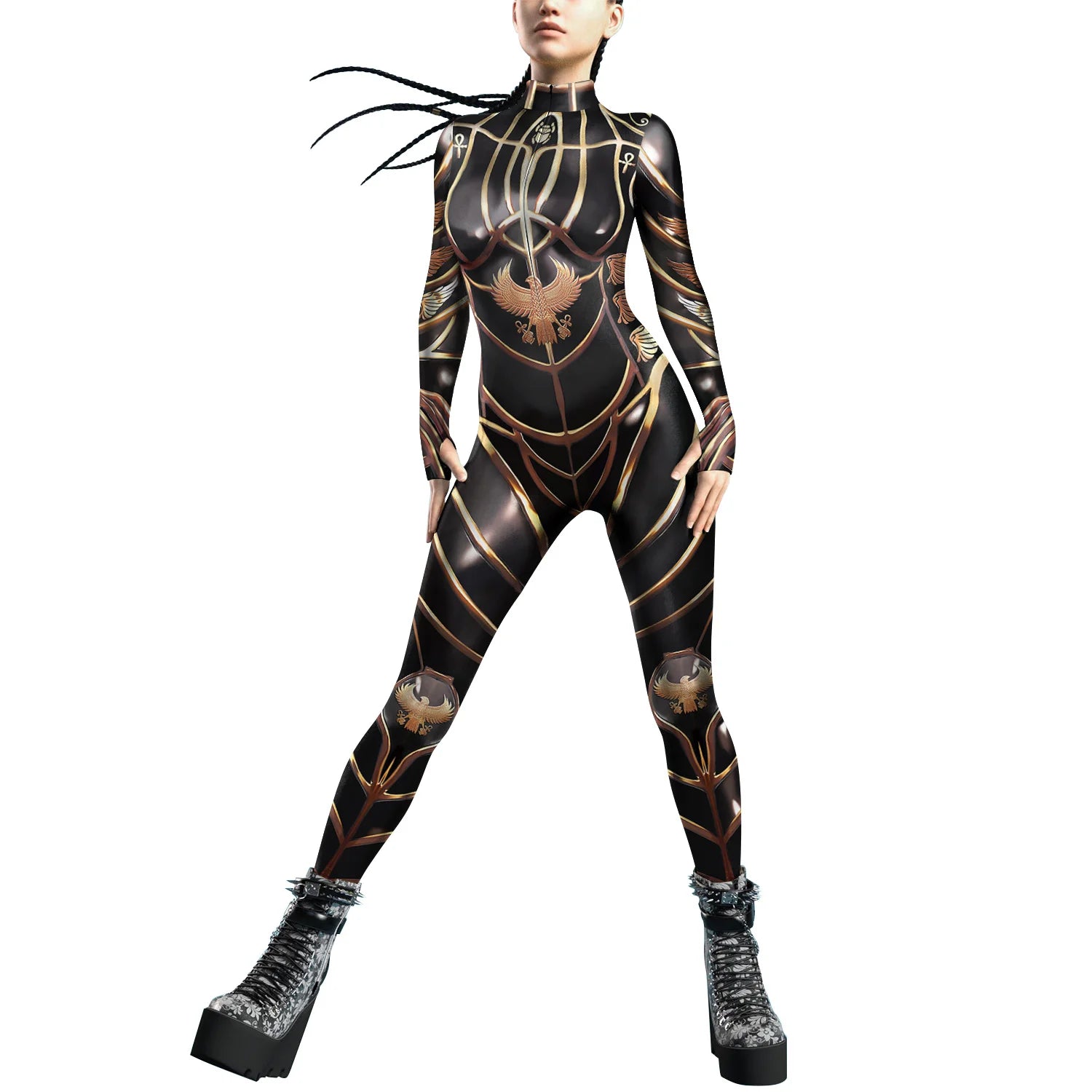Future Technology Punk Robot Women Jumpsuits Clothing Colorful Texture Printing Zentai Bodysuit Cosplay Costume Halloween Outfit