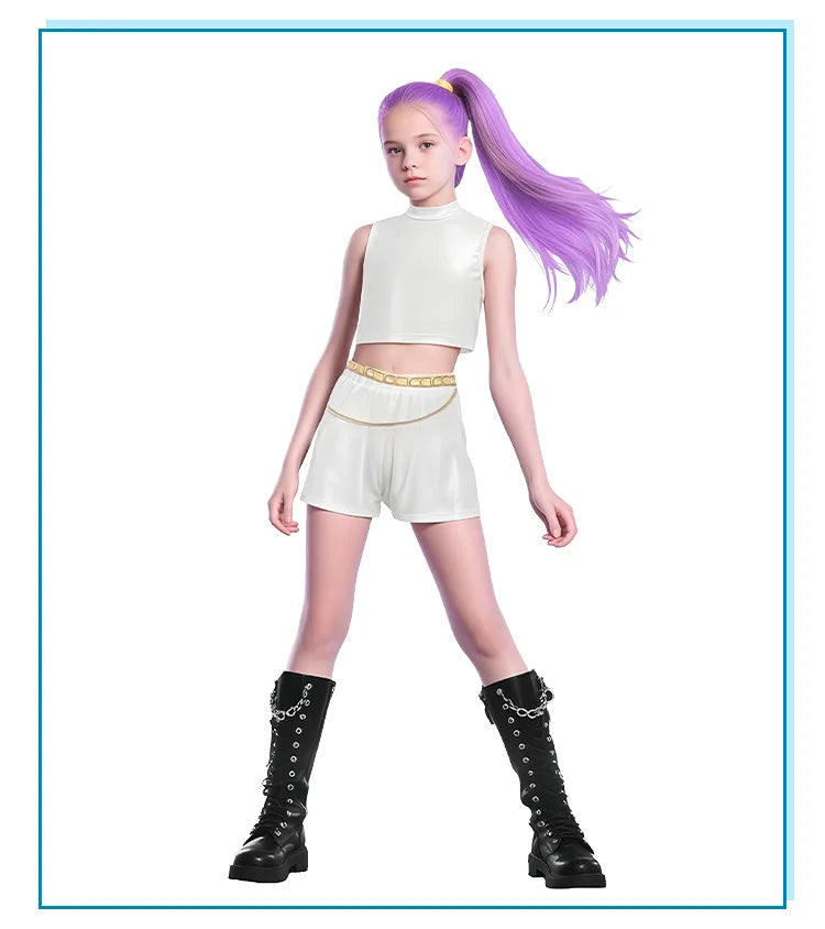 2025 Movie Rumi Mira Zoey White Cosplay Costume for Girl Halloween Carnival K-Pop Hunters Girl Group Idol Print Dress Up Outfit