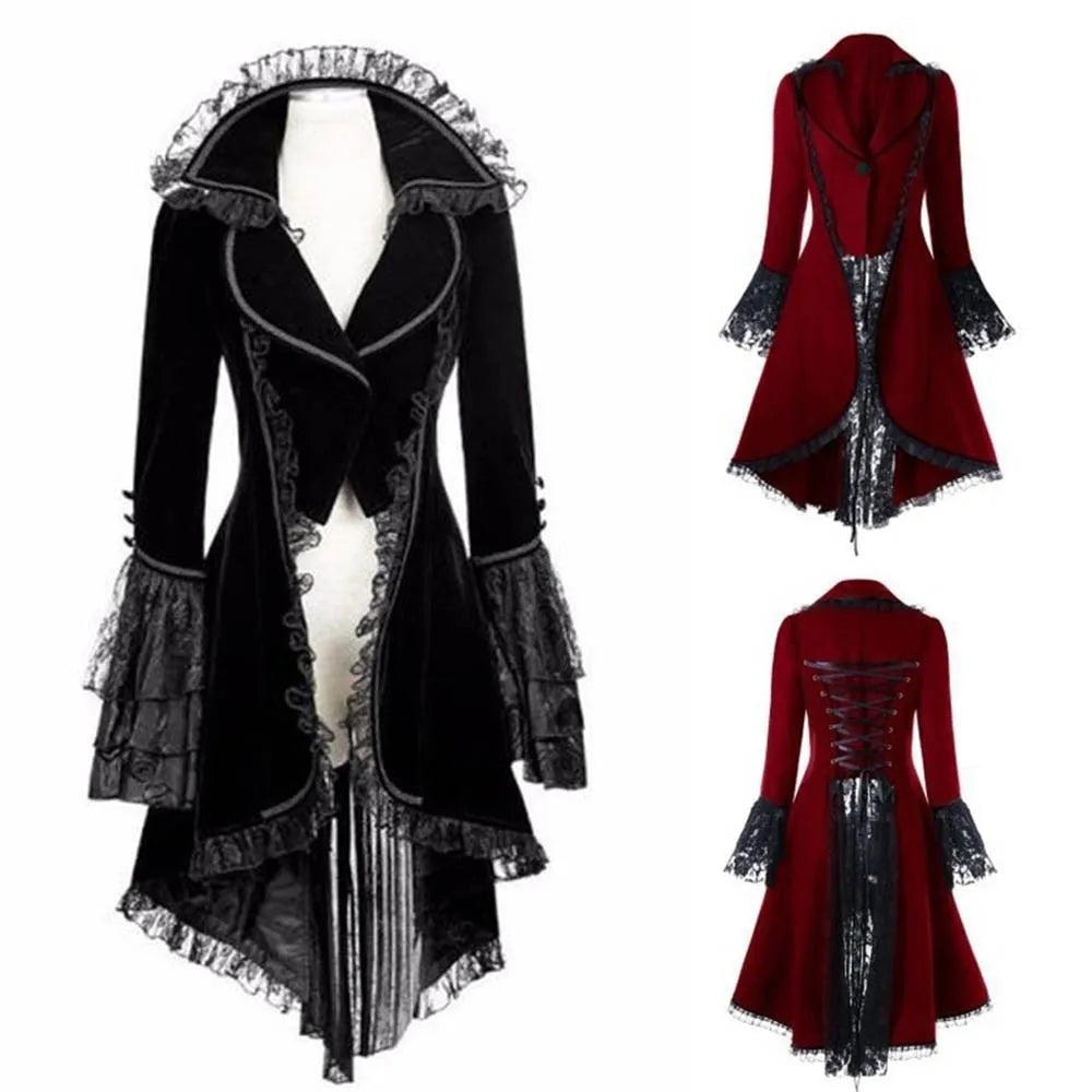 Medieval Steampunk Victorian Gothic Jacket Women Noble Court Vintage Halloween Dress Carnival Party Cosplay Costume Lace Coats