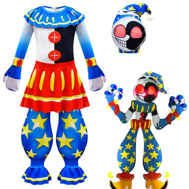 Anime Sundrop FNAF Sun clown Cosplay Clothing Boys Girls Bodysuit With mask Carnival Party Jumpsuit Halloween Costumes for Kids