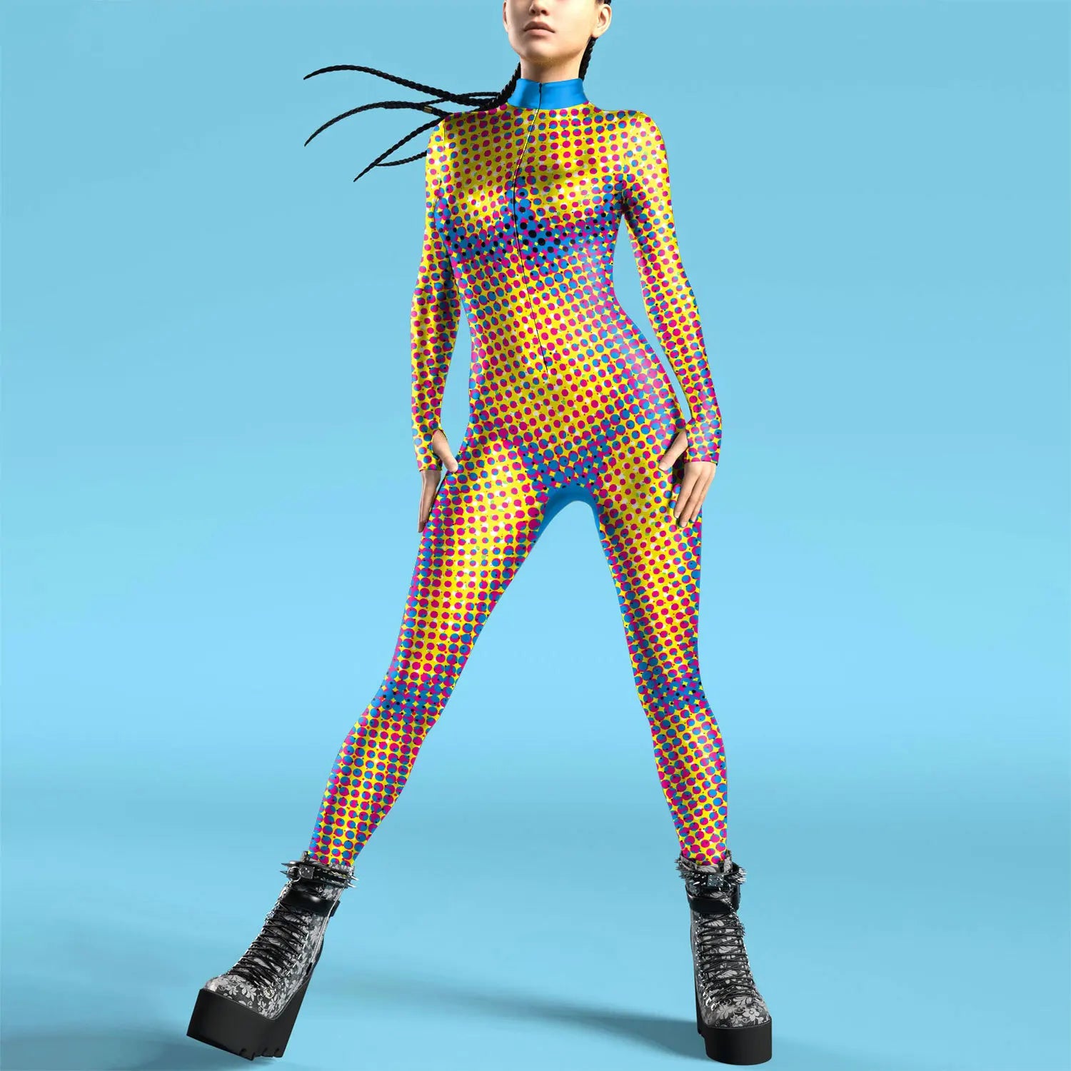 Future Technology Punk Robot Women Jumpsuits Clothing Colorful Texture Printing Zentai Bodysuit Cosplay Costume Halloween Outfit