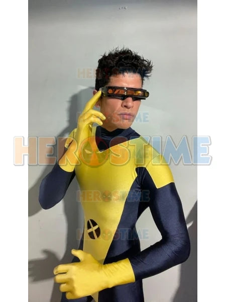 Cyclops Cosplay Costume Navy Blue and Yellow Spandex Zentai Costume Superhero Suit halloween costumes