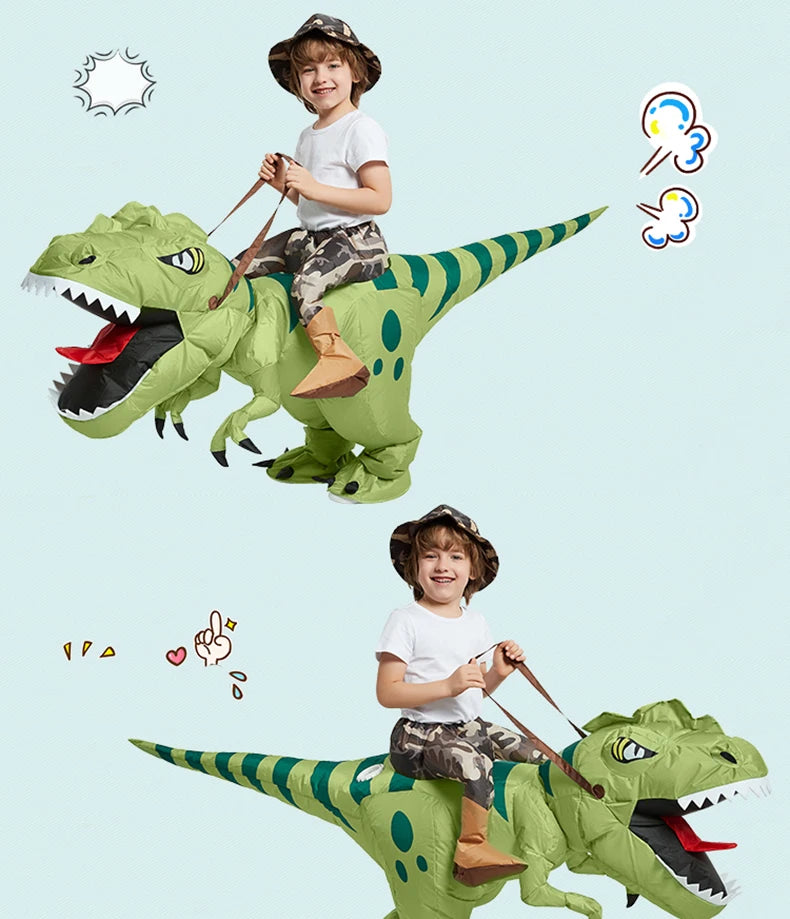 Adult Kids Inflatable Dinosaur Costume Ride On Blow Up T Rex Suit for Halloween Party Cosplay Carnival Performance