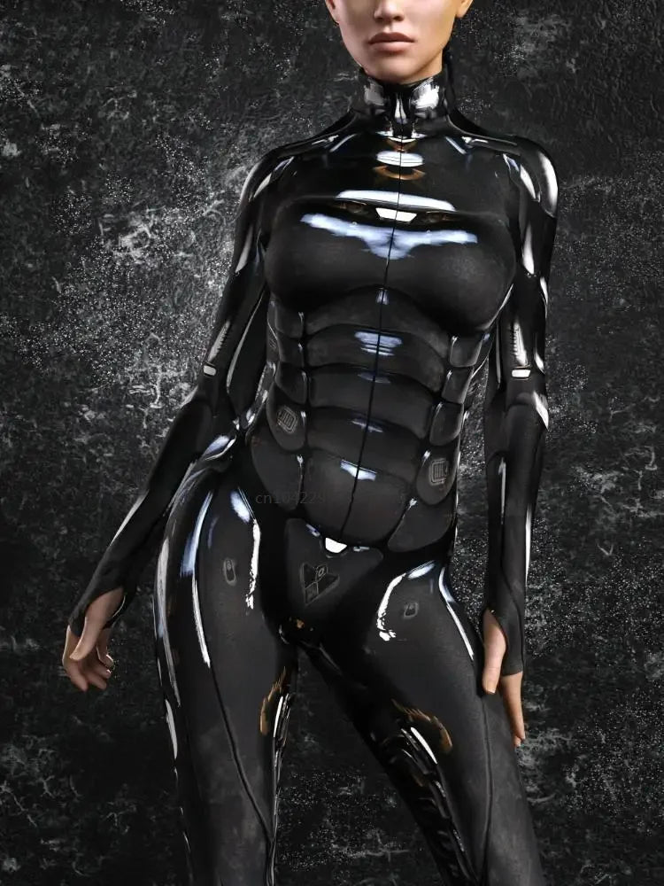 Future Technology Punk Robot Women Jumpsuits Clothing Colorful Texture Printing Zentai Bodysuit Cosplay Costume Halloween Outfit