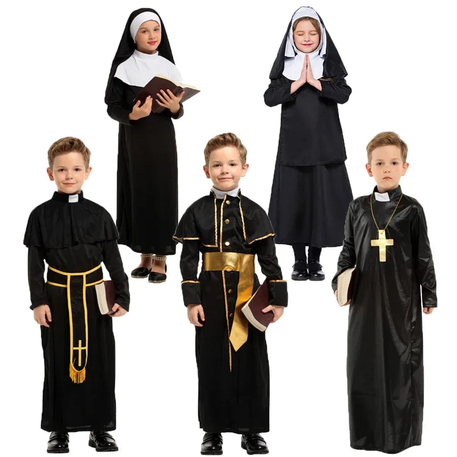 Christian Missionary Father Priest Costume For Boys Nun Costumes For Girls Kids Child Easter Purim Halloween Fancy Dress