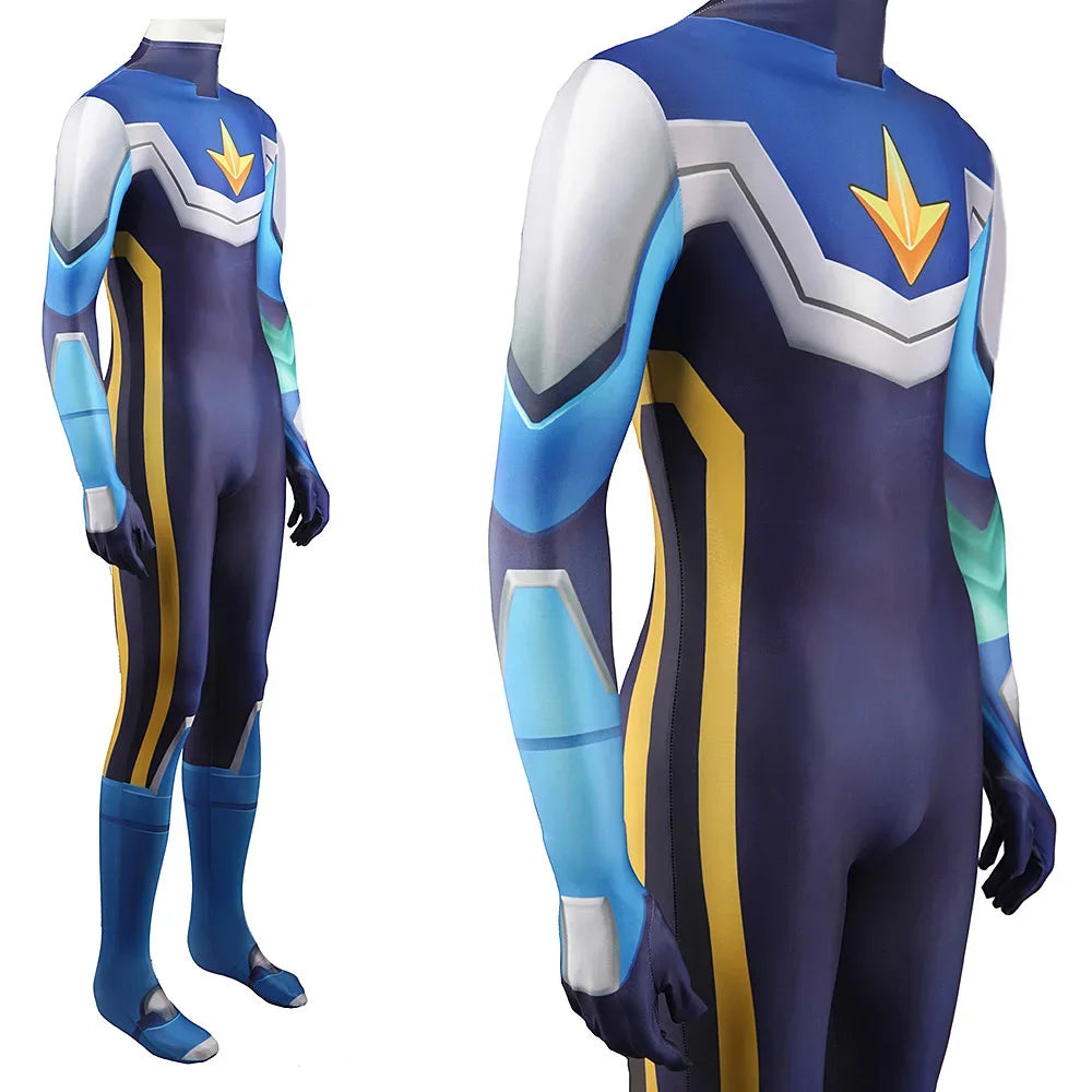 Anime WAR ROCK Superhero Cosplay Costume Hoshikawa Subaru Blue Megaman Spandex Zentai Suit Superhero Jumpsuit Halloween Costume