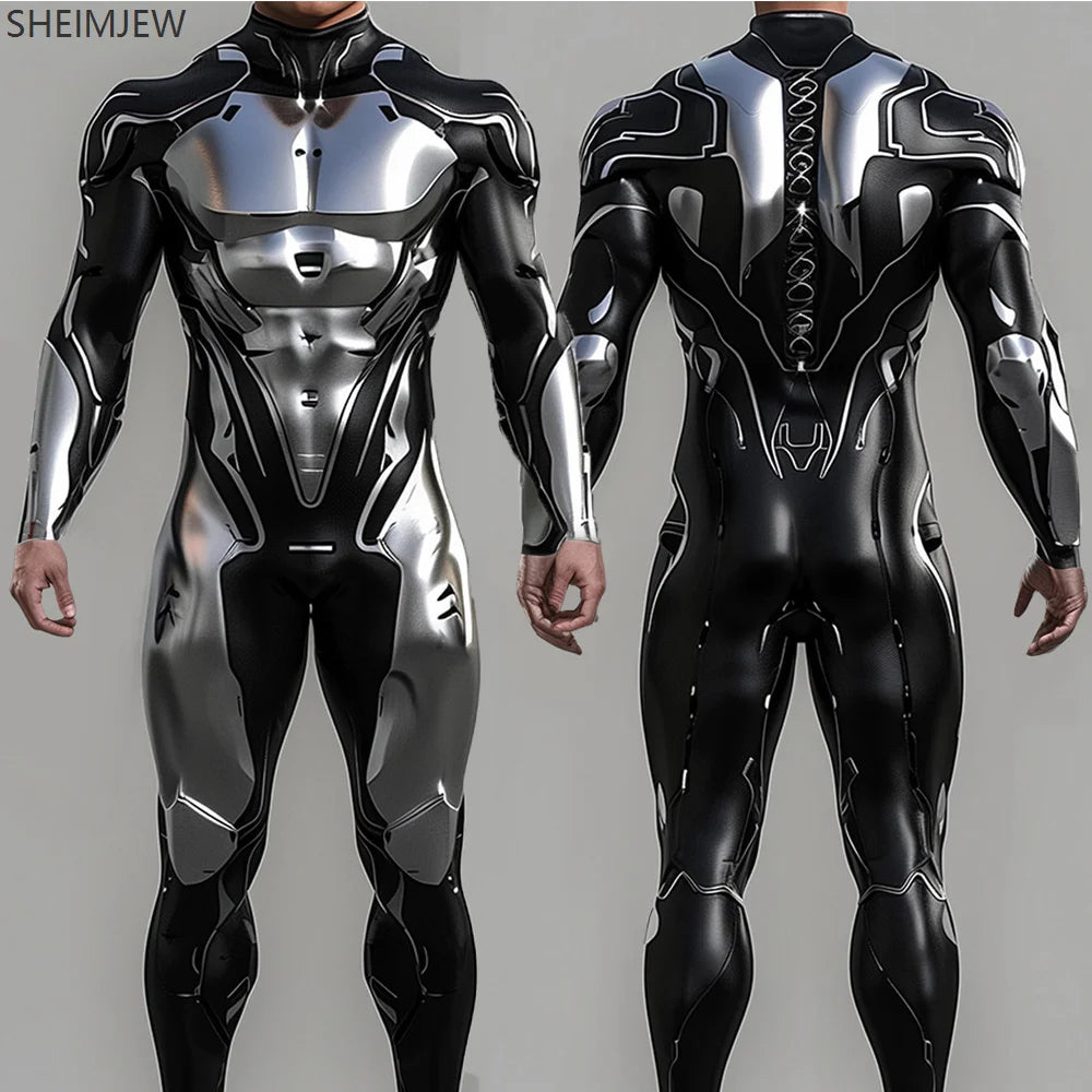 Cyber Mechanical Bodysuit Men's Halloween Punk Cosplay Costume Carnival Party Festival Stage Performance Anime Robot Bodysuit