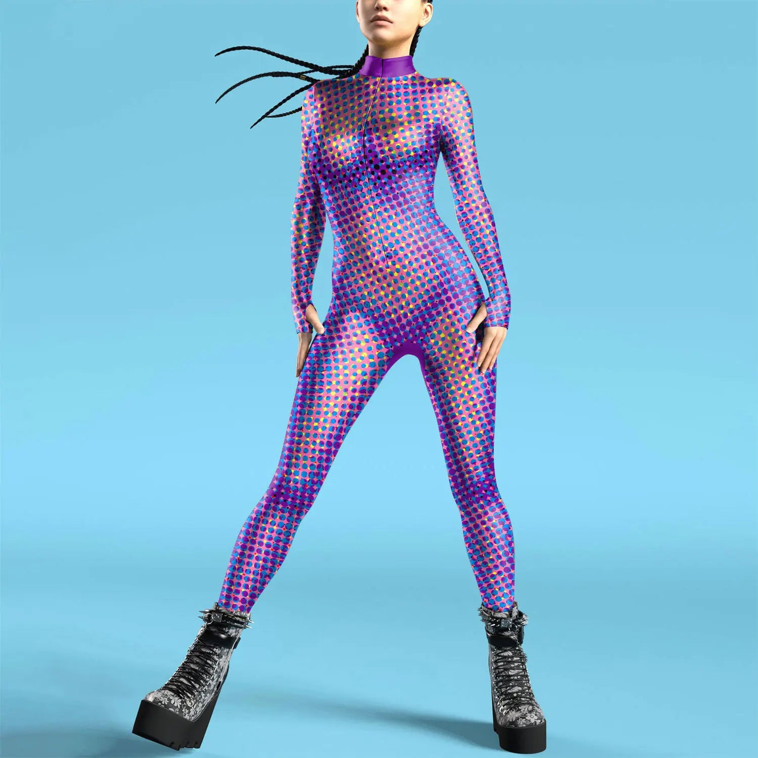 Future Technology Punk Robot Women Jumpsuits Clothing Colorful Texture Printing Zentai Bodysuit Cosplay Costume Halloween Outfit