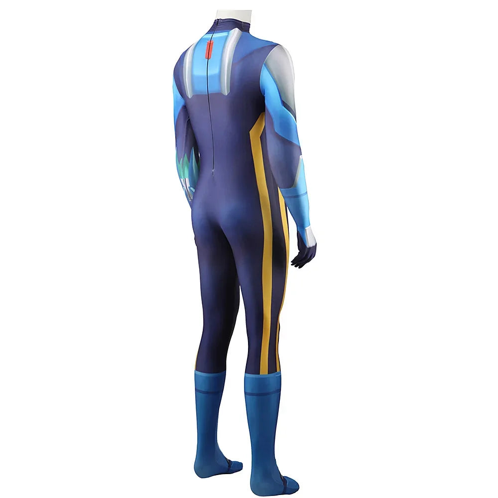 Anime WAR ROCK Superhero Cosplay Costume Hoshikawa Subaru Blue Megaman Spandex Zentai Suit Superhero Jumpsuit Halloween Costume
