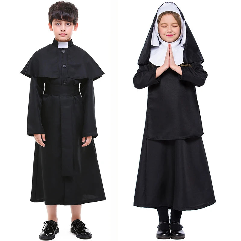Christian Missionary Father Priest Costume For Boys Nun Costumes For Girls Kids Child Easter Purim Halloween Fancy Dress