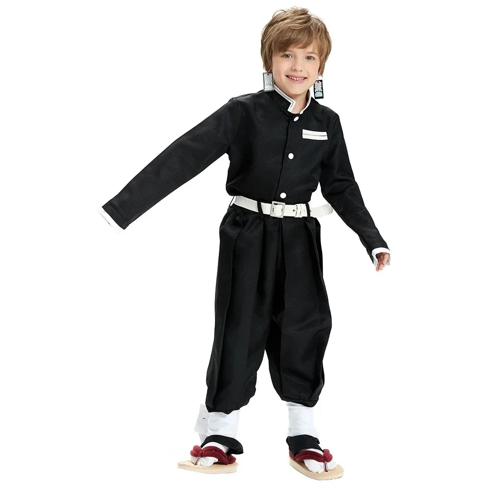 Anime Demon Slayer Kamado Tanjirou Cosplay Costume Kimetsu No Yaiba Cartoon Costume Sutis Wigs Halloween for Kids Adult CosParty