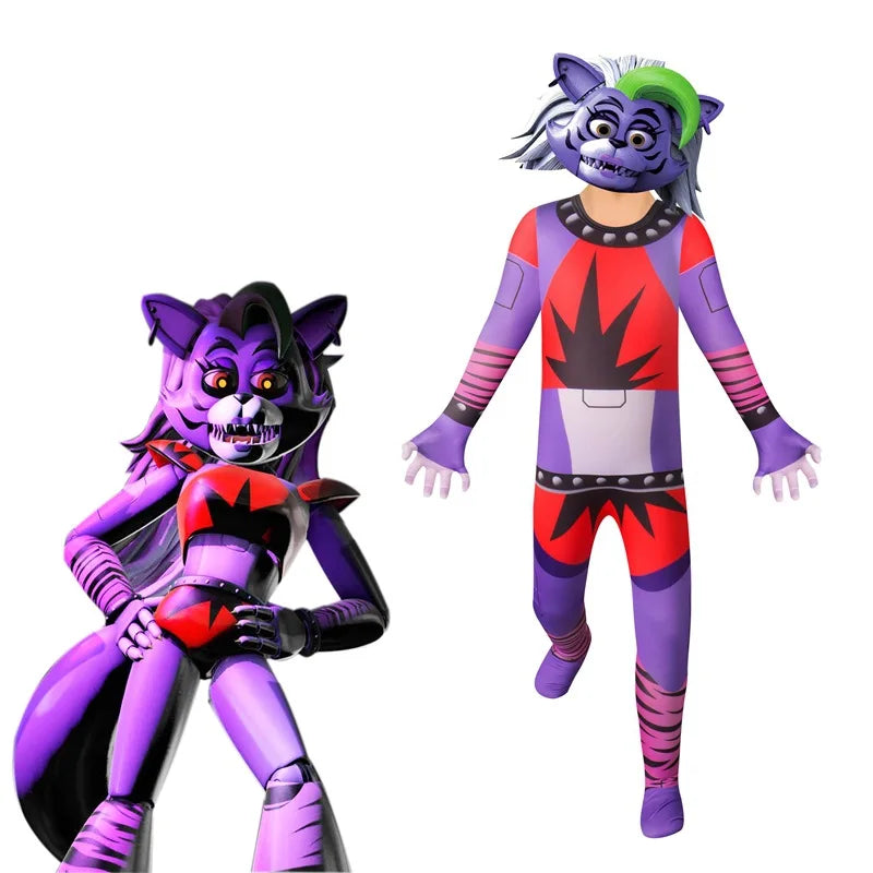 Anime Sundrop FNAF Sun clown Cosplay Clothing Boys Girls Bodysuit With mask Carnival Party Jumpsuit Halloween Costumes for Kids