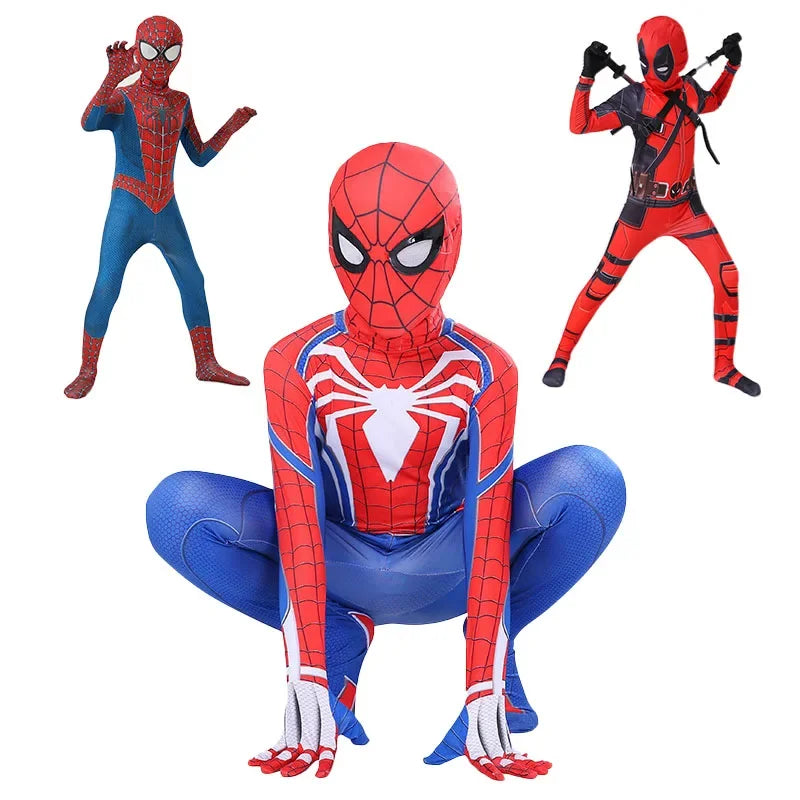 35-70in Adult Deadpool Costume Men Kids Cosplay Spider-Man Jumpsuit Black PantherAccessories Superhero Halloween Costume Child