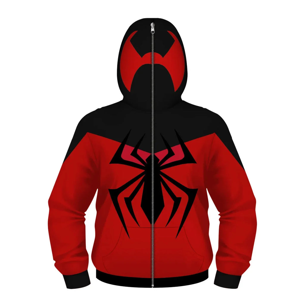 Anime Spiderman /Iron Man Full Zipper Hoodies Cosplay Costume Kids Boys Girls Superhero Cartoon Print Hooded Sweatshirts Outwear