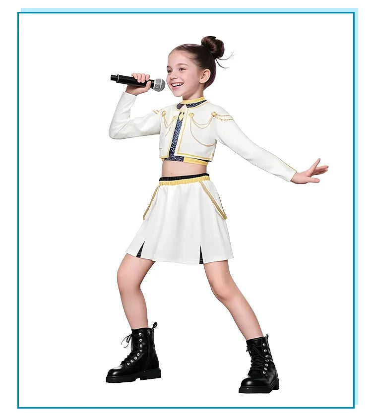 2025 Movie Rumi Mira Zoey White Cosplay Costume for Girl Halloween Carnival K-Pop Hunters Girl Group Idol Print Dress Up Outfit