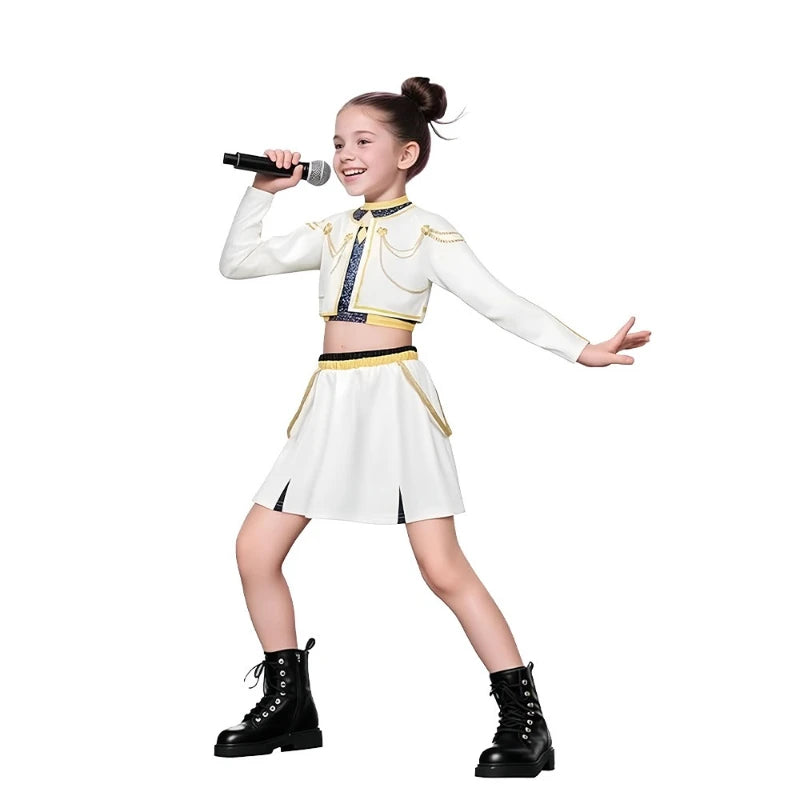 2025 Movie Rumi Mira Zoey White Cosplay Costume for Girl Halloween Carnival K-Pop Hunters Girl Group Idol Print Dress Up Outfit