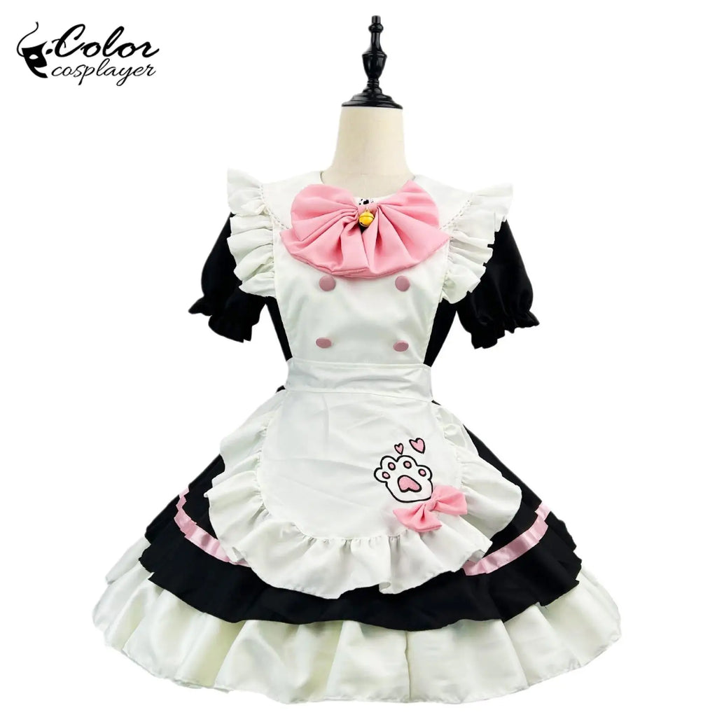 Color Cosplayer Cat Maid Dress Pink Bow Lolita Dress Halloween Party Cosplay Costume Anime Role Disguise Carnival Adult Clothing