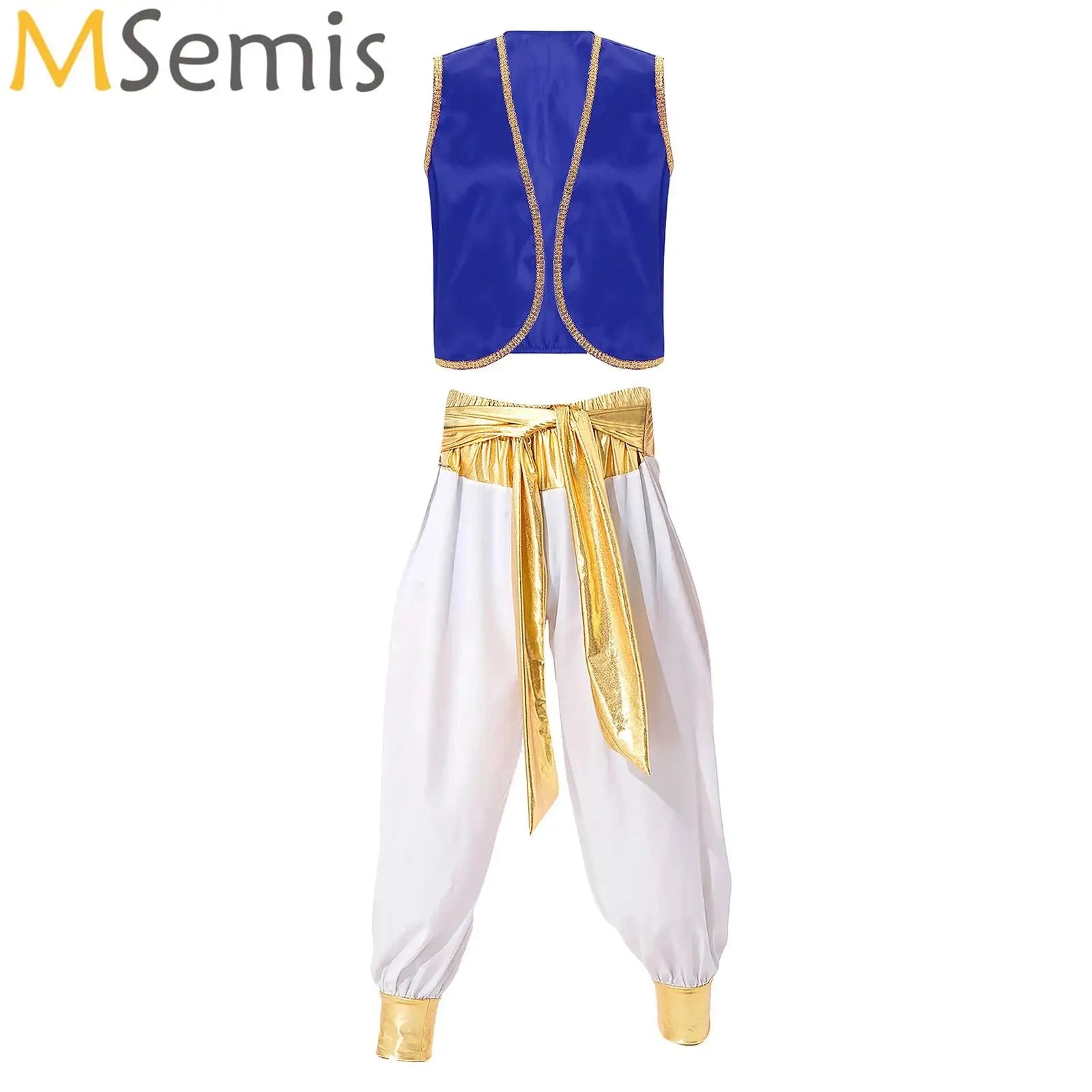 Fantasy Myth Prince Aladin Costume for Adults Sleeveless Waistcoat And Pants Stage Outfit for Halloween Themed Parties Cosplay