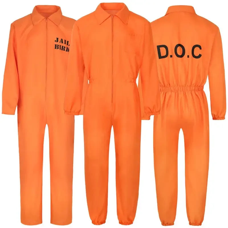 Adult Carnival Orange Prisoner Costume Men Women Prisoner Cosplay Jumpsuit Roleplay Outfits Fantasy Halloween Carnival Costume