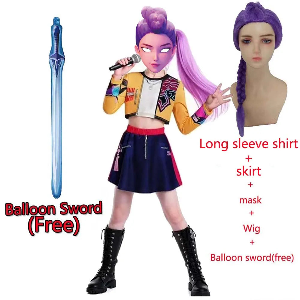 Children's Skirt Sets Kpop Demon Hunters Girls Halloween Christmas Party Rumi Carnival Cosplay Costume Suits Balloon Sword Free
