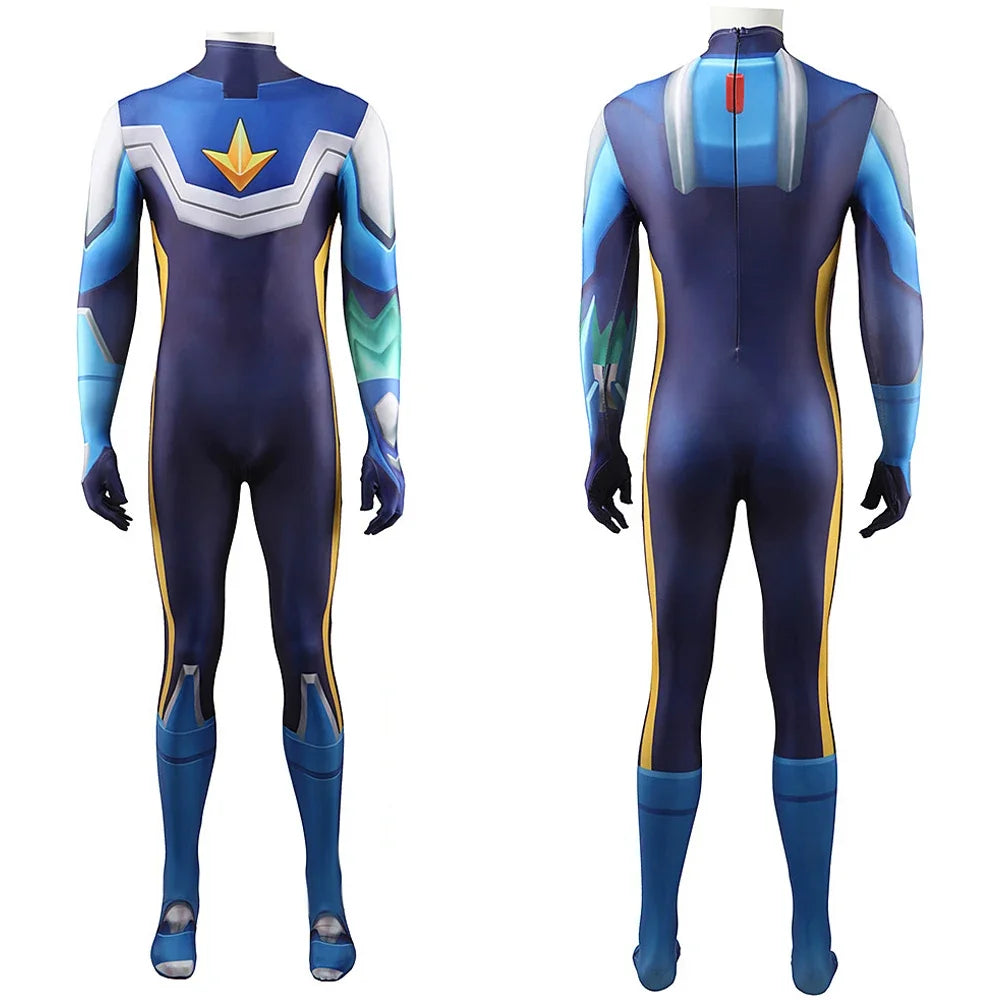 Anime WAR ROCK Superhero Cosplay Costume Hoshikawa Subaru Blue Megaman Spandex Zentai Suit Superhero Jumpsuit Halloween Costume