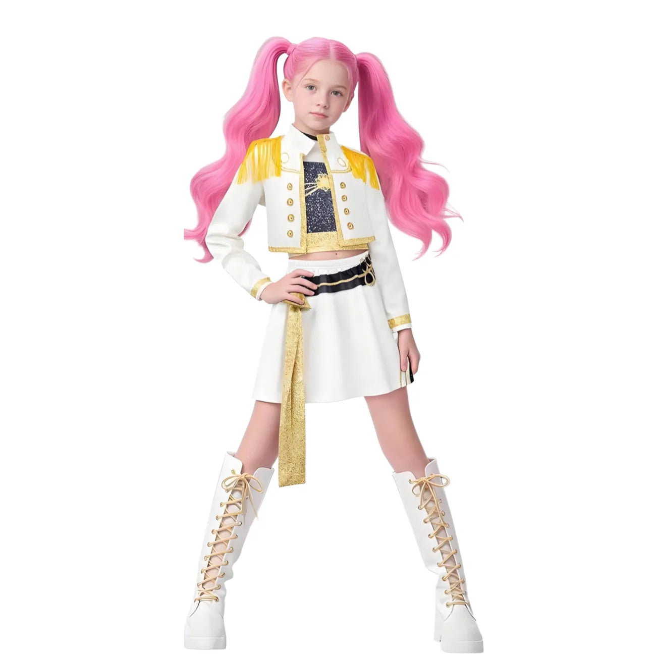 2025 Huntrix Zoey Mira Cosplay Costume for Girls Wig Mask Singing Suits K Pop Demon Hunters Uniform Kids Halloween Party Outfits