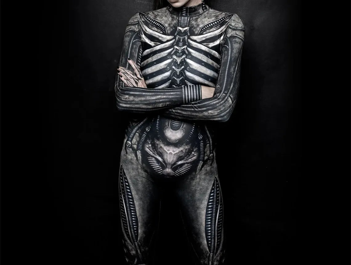 Adult Sexy Women Scary Ghost Skull Bone Costume Rose Skeleton Onesie Printed Bodysuit Devil Jumpsuit Halloween Clothing Zentai