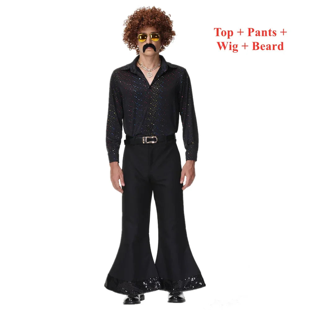 Adult Men 70s 80s Hippie Costume Retro Music Festival Disco Cosplay Party Halloween Fancy Dress