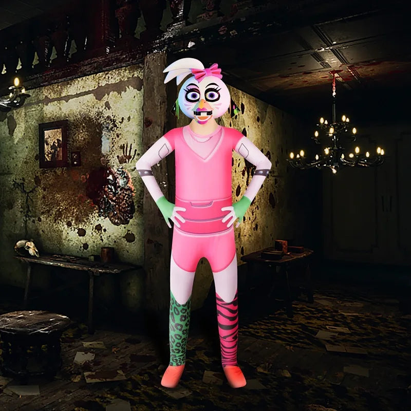 Anime Sundrop FNAF Sun clown Cosplay Clothing Boys Girls Bodysuit With mask Carnival Party Jumpsuit Halloween Costumes for Kids