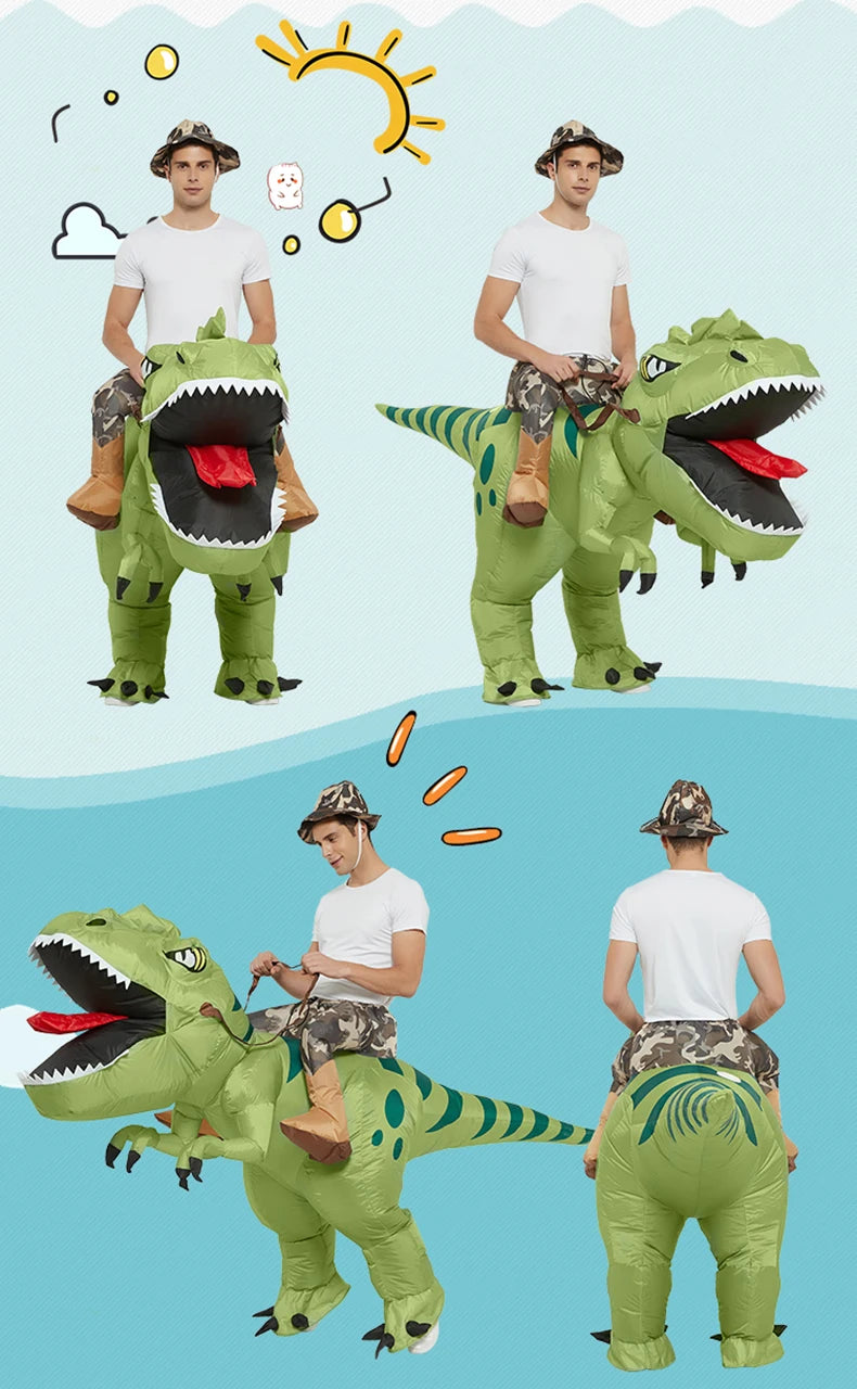Adult Kids Inflatable Dinosaur Costume Ride On Blow Up T Rex Suit for Halloween Party Cosplay Carnival Performance