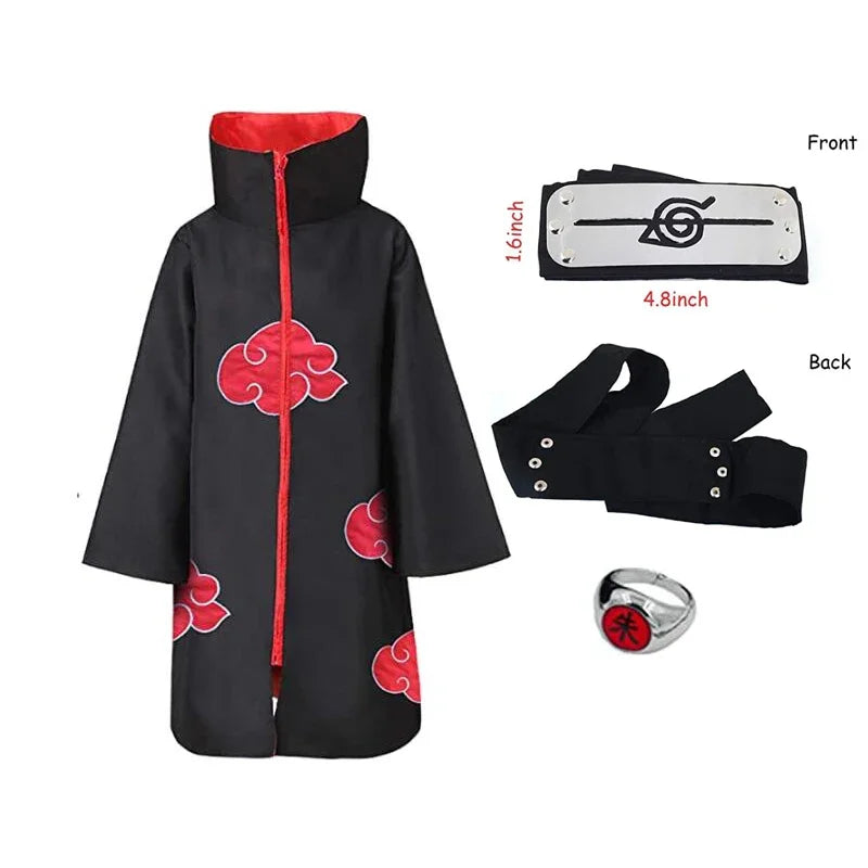 4 Pcs Naruto Costume Akatsuki Cloak Cosplay Sasuke Uchiha Cape Cosplay Itachi Clothing Cosplay costume 2pcs/Pair Colored Lenses