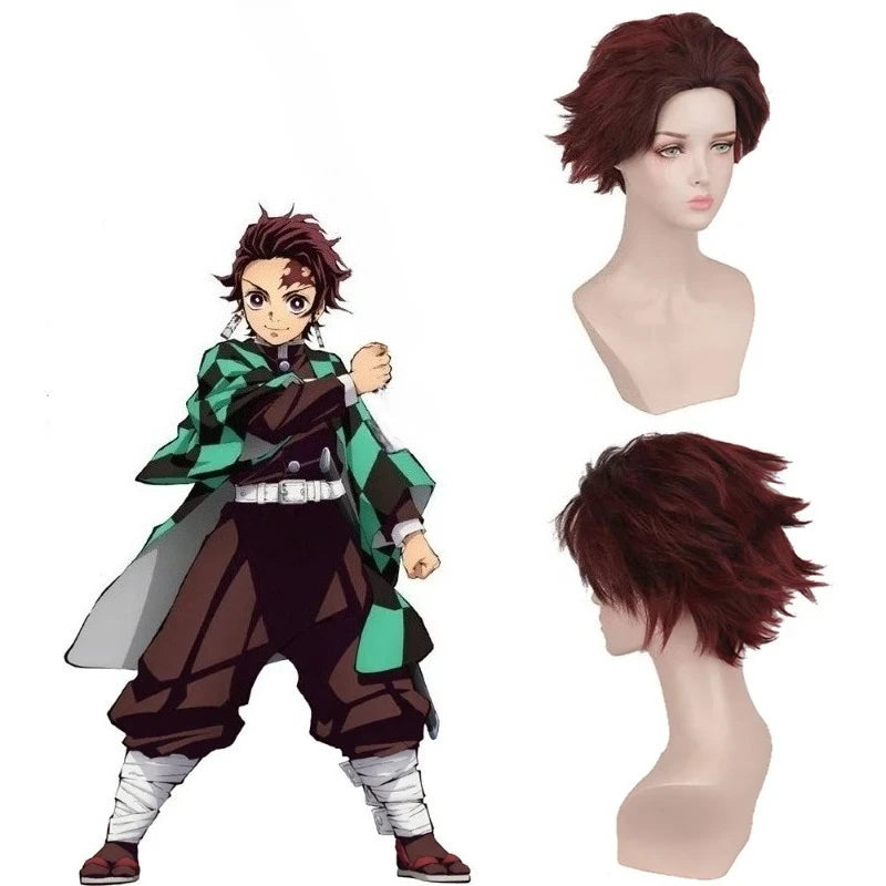Anime Demon Slayer Kamado Tanjirou Cosplay Costume Kimetsu No Yaiba Cartoon Costume Sutis Wigs Halloween for Kids Adult CosParty