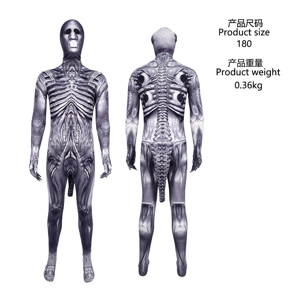 Adult Alien Xenomorph Costume Sci-Fi Movie Monster Halloween Space Monster Costume for Kids Cosplay Party Jumpsuit Dress Up Set