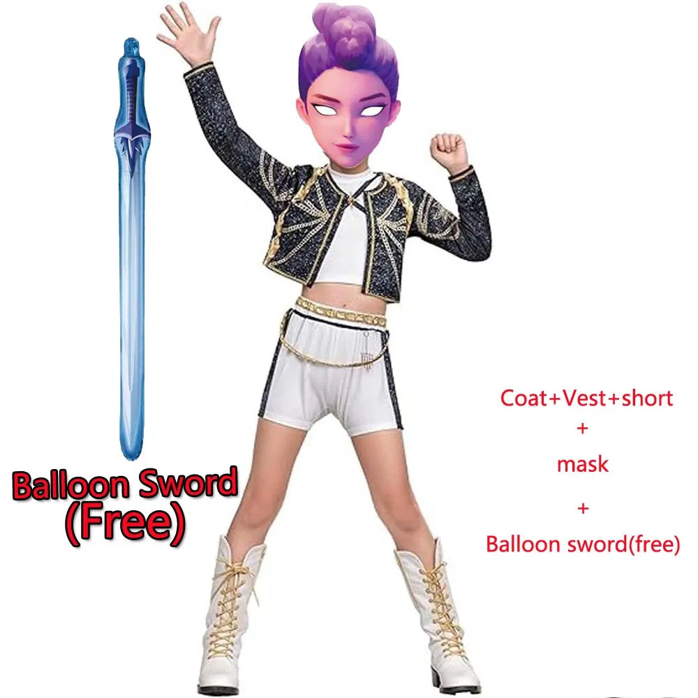 Children's Skirt Sets Kpop Demon Hunters Girls Halloween Christmas Party Rumi Carnival Cosplay Costume Suits Balloon Sword Free