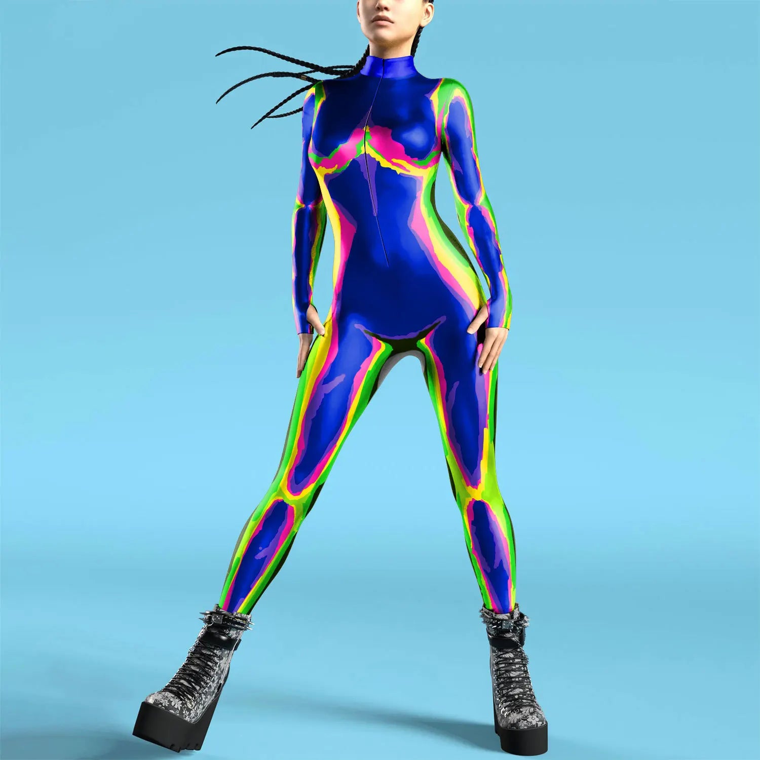 Future Technology Punk Robot Women Jumpsuits Clothing Colorful Texture Printing Zentai Bodysuit Cosplay Costume Halloween Outfit