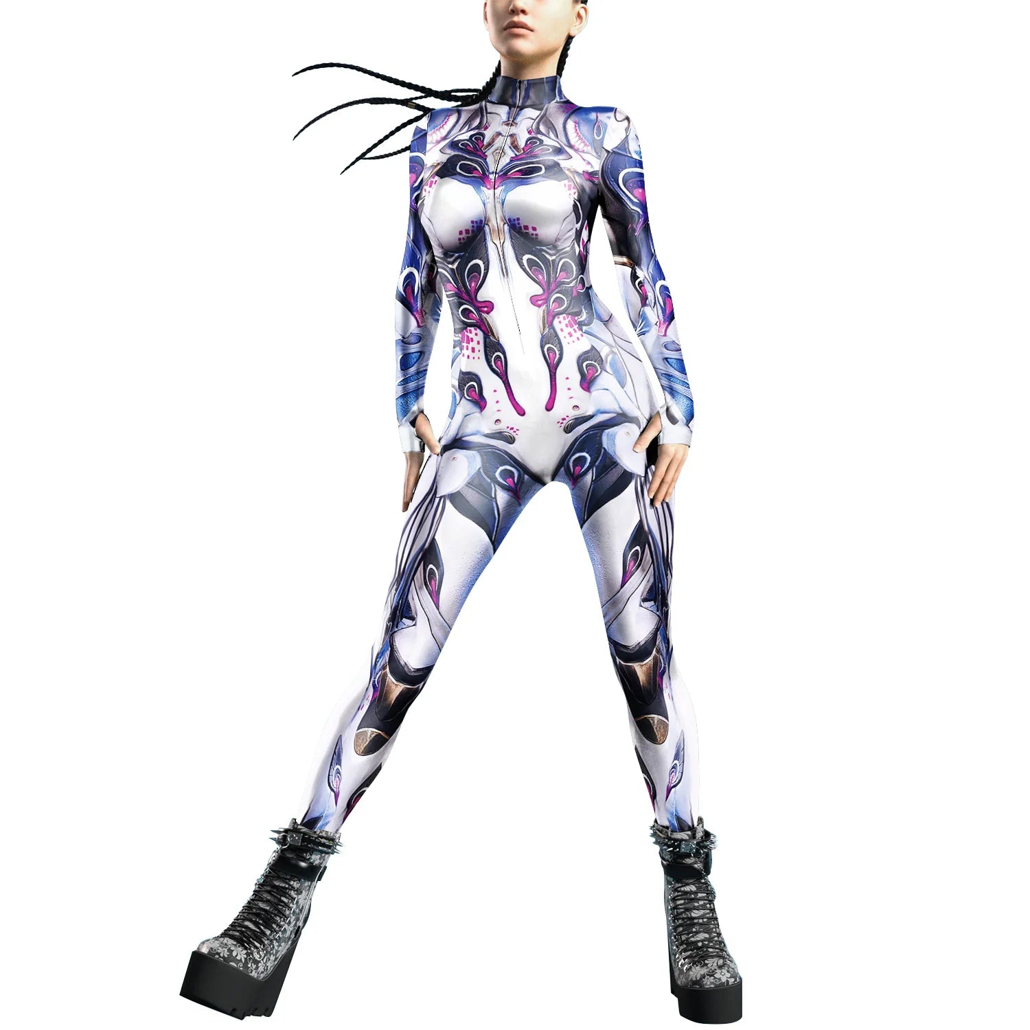 Future Technology Punk Robot Women Jumpsuits Clothing Colorful Texture Printing Zentai Bodysuit Cosplay Costume Halloween Outfit