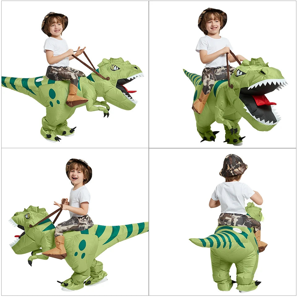 Adult Kids Inflatable Dinosaur Costume Ride On Blow Up T Rex Suit for Halloween Party Cosplay Carnival Performance