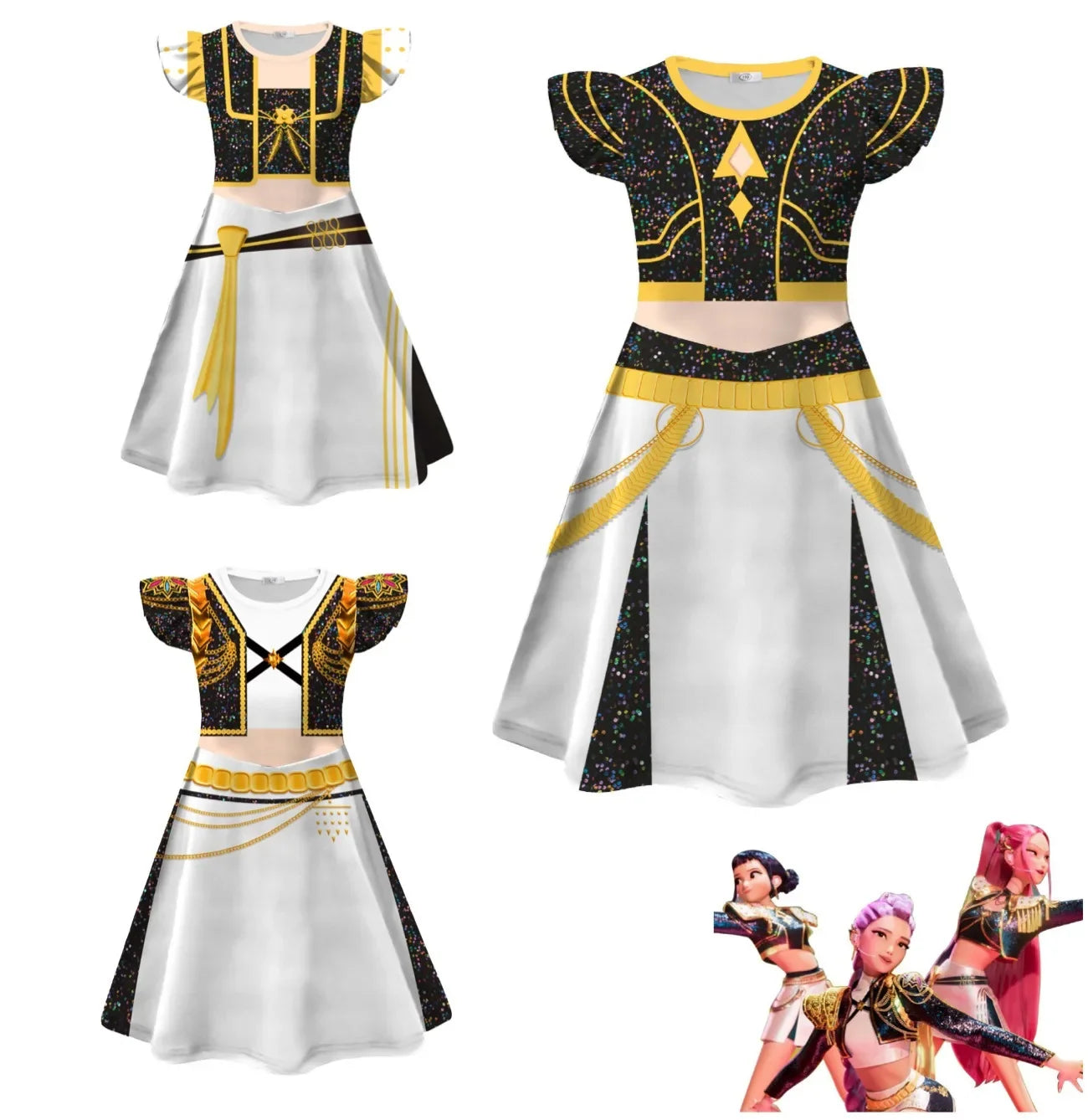 Anime Movie Kpop Rumi Demon Hunter Zoe Dress Up Huntrix Mira Cosplay Flying Sleeve Dress Girls Kids Halloween Party Costume