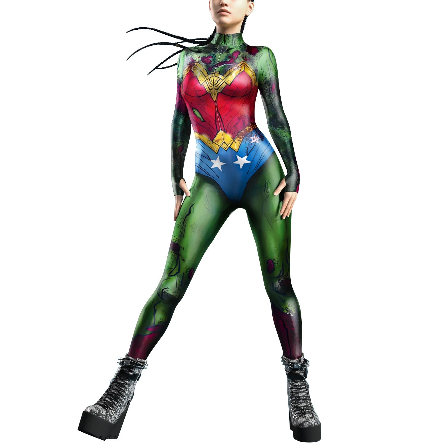 Future Technology Punk Robot Women Jumpsuits Clothing Colorful Texture Printing Zentai Bodysuit Cosplay Costume Halloween Outfit