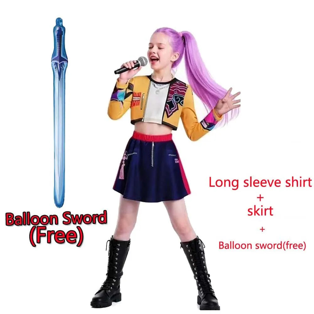 Children's Skirt Sets Kpop Demon Hunters Girls Halloween Christmas Party Rumi Carnival Cosplay Costume Suits Balloon Sword Free