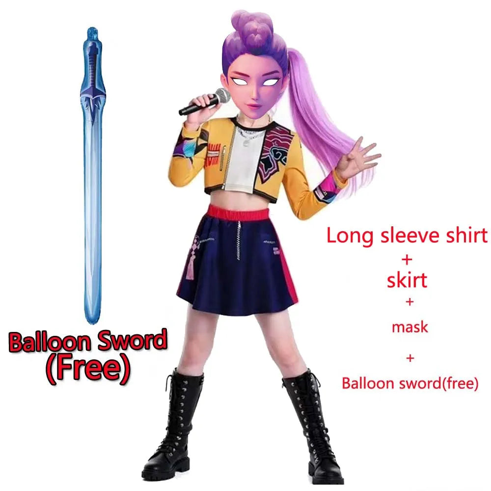 Children's Skirt Sets Kpop Demon Hunters Girls Halloween Christmas Party Rumi Carnival Cosplay Costume Suits Balloon Sword Free