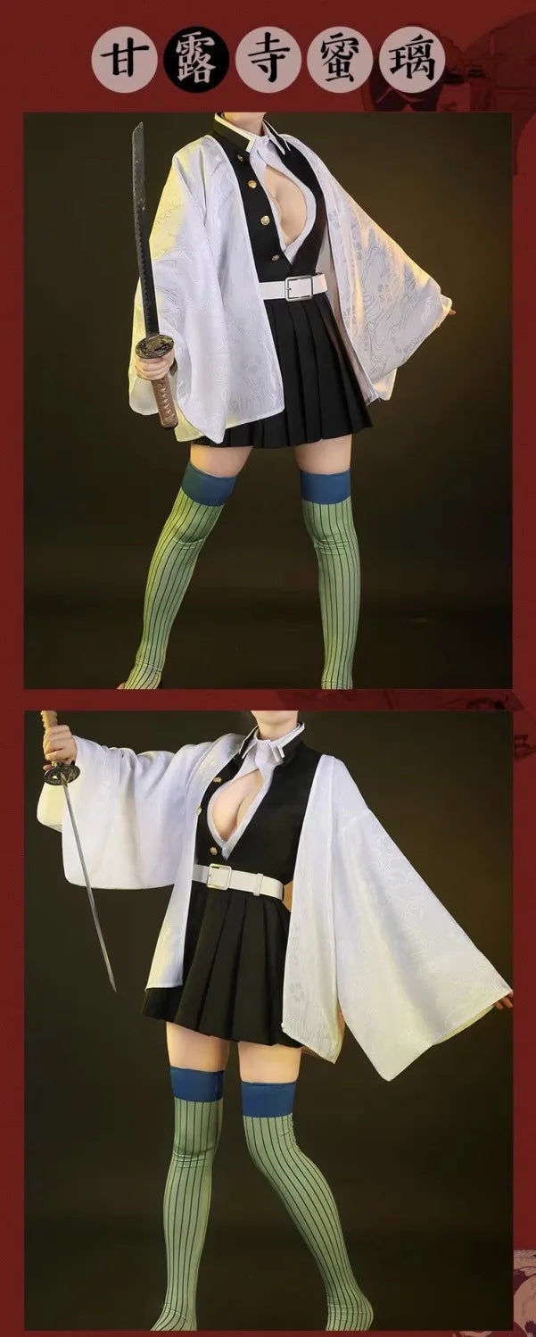 Anime Demon Slayers Kimetsu No Yaiba Kanroji Mitsuri Cosplay Costumes Kisatsutai Love Women Sexy Skirt Uniform Wig Halloween