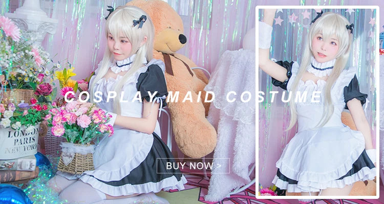 Color Cosplayer Cat Maid Dress Pink Bow Lolita Dress Halloween Party Cosplay Costume Anime Role Disguise Carnival Adult Clothing