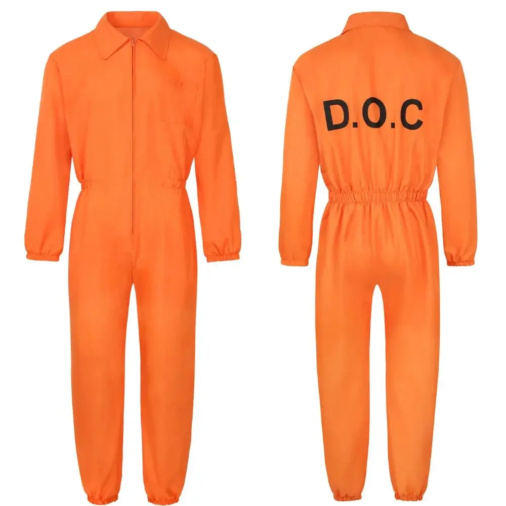 Adult Carnival Orange Prisoner Costume Men Women Prisoner Cosplay Jumpsuit Roleplay Outfits Fantasy Halloween Carnival Costume