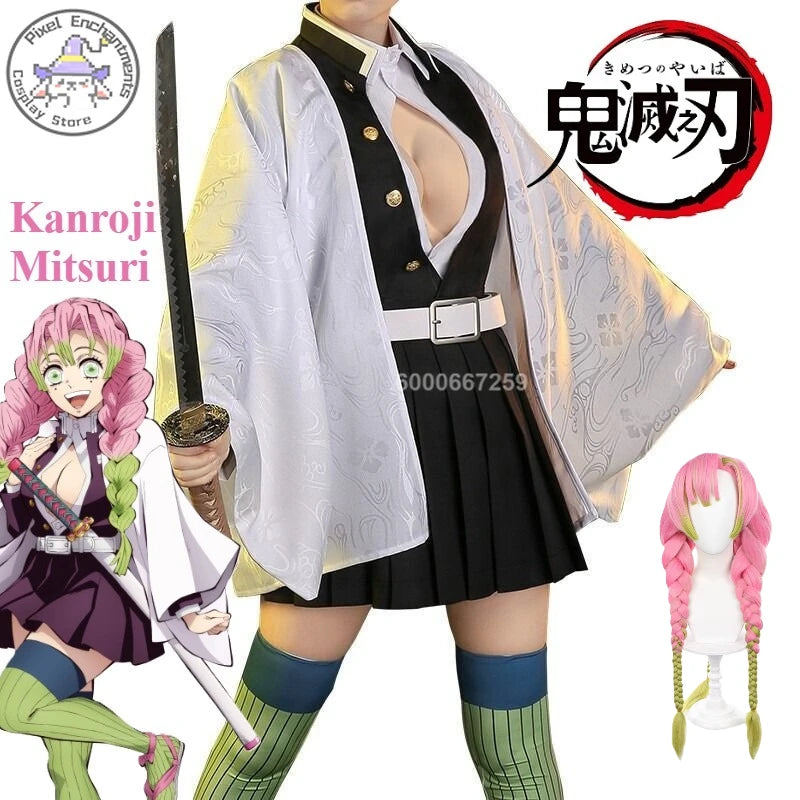 Anime Demon Slayers Kimetsu No Yaiba Kanroji Mitsuri Cosplay Costumes Kisatsutai Love Women Sexy Skirt Uniform Wig Halloween