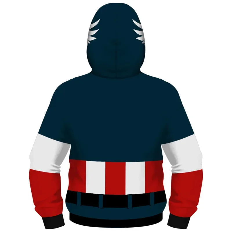 Anime Spiderman /Iron Man Full Zipper Hoodies Cosplay Costume Kids Boys Girls Superhero Cartoon Print Hooded Sweatshirts Outwear