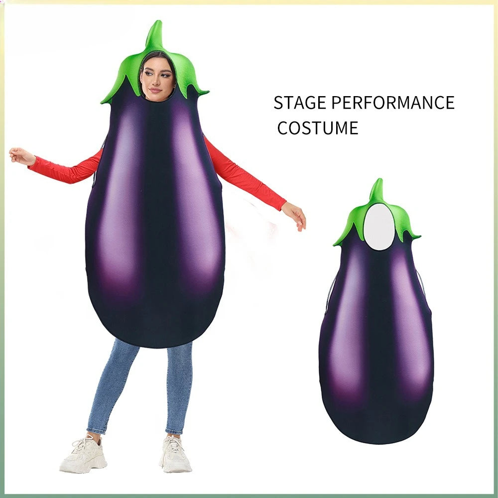 Adult Cosplay Costume Digital Print Eggplant Stage Vegetable Halloween Party Outfit Stage Performance Costume