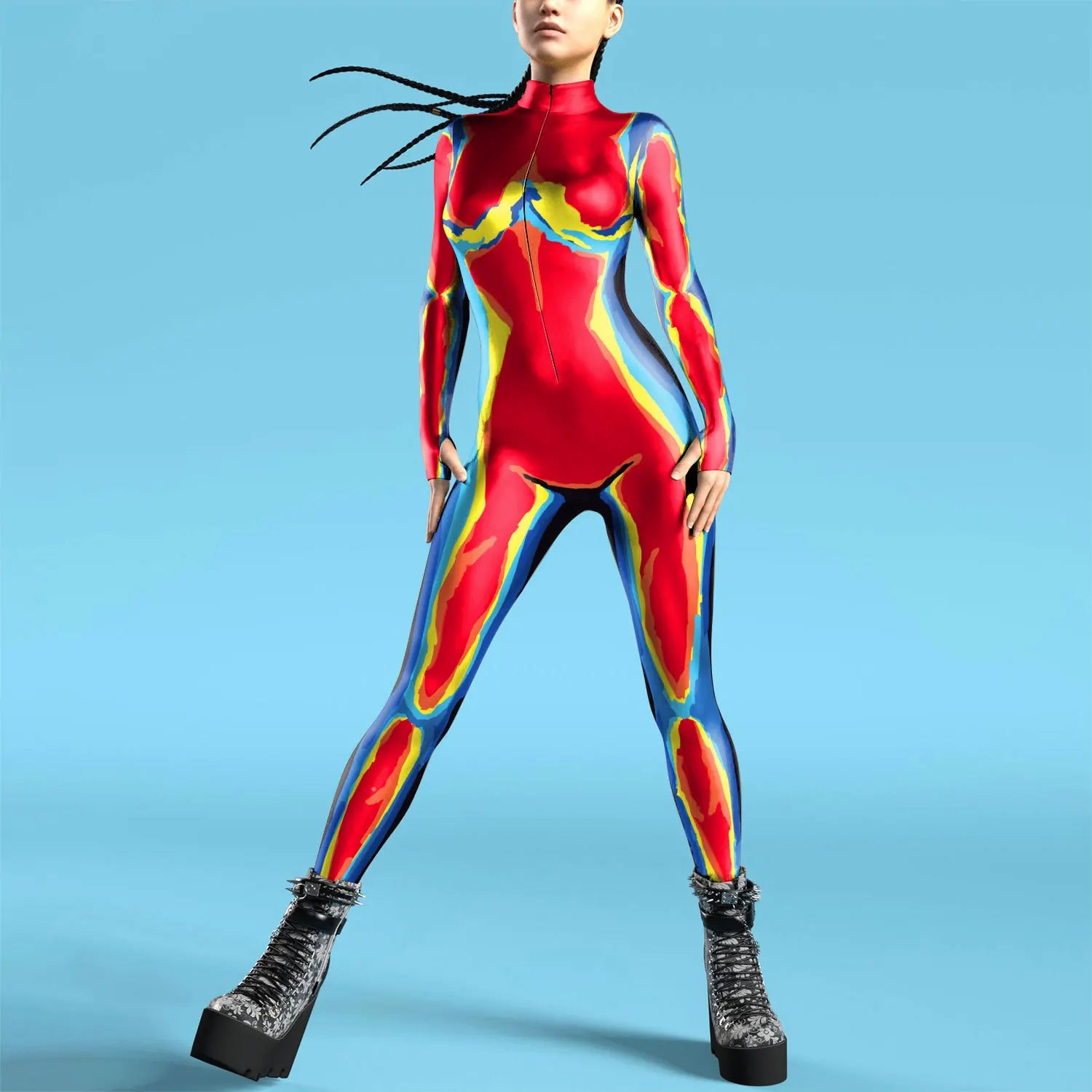 Future Technology Punk Robot Women Jumpsuits Clothing Colorful Texture Printing Zentai Bodysuit Cosplay Costume Halloween Outfit